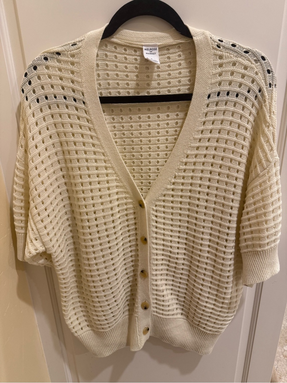 Melrose and Market Cream Open-Weave Button Front Cardigan
